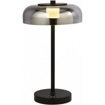 Lámpara de mesa LED Frisbee 1 bombilla, negro mate con cristal ahumado