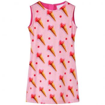 Vestido Infantil con Escote Redondo y Cremallera en Rosa Brillante
