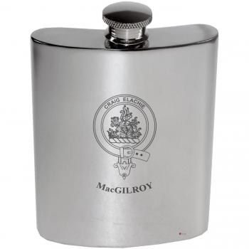 MacGilroy Family Crest 6oz Polished Pewter Kidney Flask