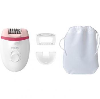 Philips Satinelle Essential BRE255/00 Depiladora con cable compacta, Rosa y Blanco, 15 V, Diseño Ergonómico