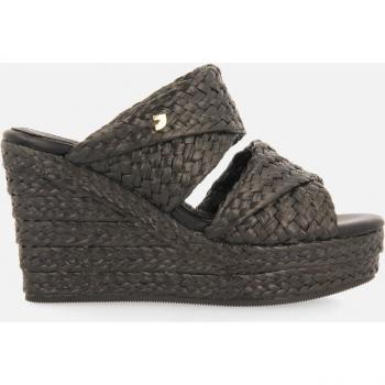 Sandalias altas de cuña color negro estilo mule con rafia para mujer Frazzano
