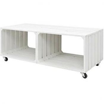 Decowood DCW02 Mesa Sofá, Pino, Blanco, 98x37x44 cm