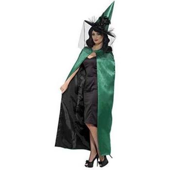 Smiffys-48324 Capa reversible deluxe de bruja, Color verde y negro, Tamaño único