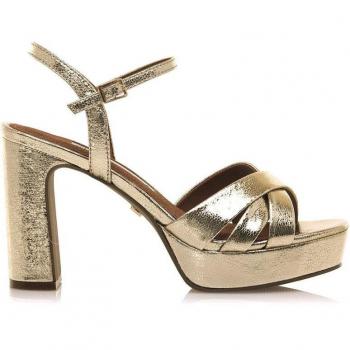 Sandalias de tacón mujer 68426 oro con cierre hebilla y puntera redonda