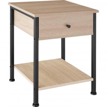 Mesilla de noche Bradford 40x40x55,5cm - Cuadrangular de estilo industrial con estables tableros de aglomerado con recubrimiento protector de melamina efecto madera y sólida estructura de acero con revestimiento en