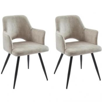 Lote de 2 sillas vintage con reposabrazos en tela beige y metal negro - KADIJA