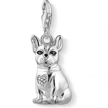 Thomas Sabo Sterling Silver French Bulldog Heart Charm with Enamel and Zirconia