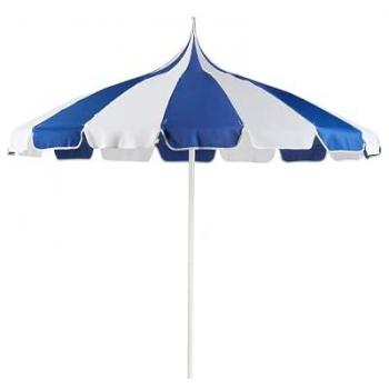 Sombrilla de jardín elegante ⌀ 245 cm con poste de aluminio blanco y tela de poliéster azul y blanco Minoa