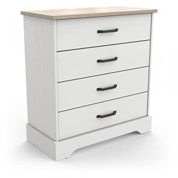 Cómoda Cottage blanca de 4 cajones, estilo rústico, medidas 84,70 cm x 94 cm x 41,90 cm
