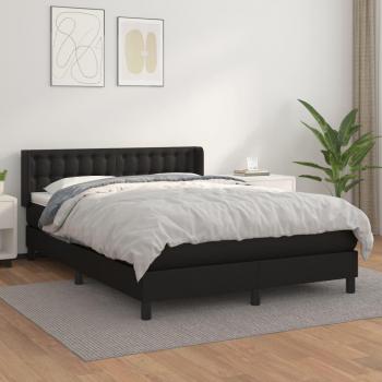 Cama box spring con colchón negro 140x200 cm en cuero sintético