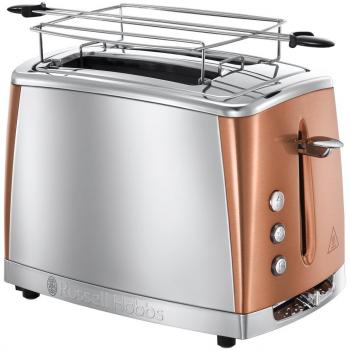 Russell Hobbs Tostadora Luna Copper - 2 Ranuras Cortas y Anchas, Tostador para 2 Rebanadas, Bandeja Recogemigas, Calientapanecillos, Función Cancelar y Descongelar, Acero Inoxidable y Cobre - 24290-56
