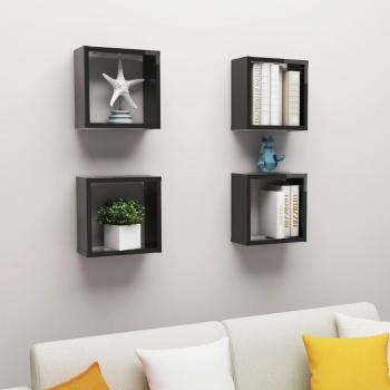 Estantes de pared 4 piezas negro brillante 30x15x30 cm