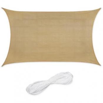 Toldo de Vela Rectangular Beige 3 x 4 m, Tejido HDPE Resistente a Rayos UV con Cuerdas Tensoras