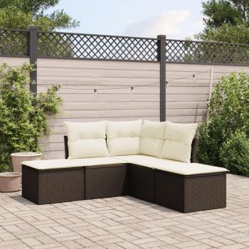 Set de Sofá de Jardín 5 Piezas con Cojines de Polyrattan Marrón