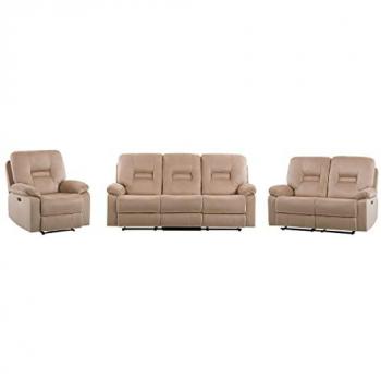 Conjunto de Sala de Estar 6 Plazas Reclinable Eléctrico en Terciopelo Beige con LED y USB Bergen