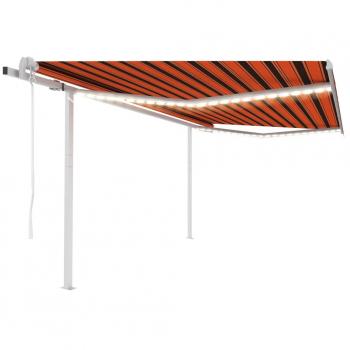 Toldo automático LED sensor de viento naranja marrón 4,5x3 m Día y Noche