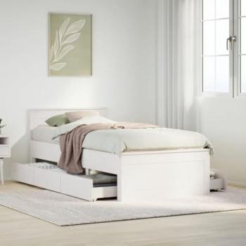 Cama solar sin colchón con cabecero blanco 100x200 cm Pino, Cama con cabecero sin colchón madera maciza blanca 100x200 cm, Cama con cabecero sin colchón Madera Mac
