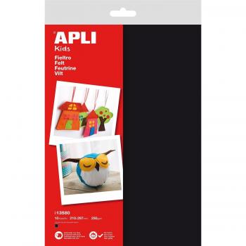 APLI 13580-Fieltro negro A4 10 hojas