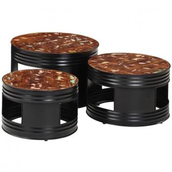 Mesa alta de bar forma tambor 3 uds madera maciza reciclada, mesa de sofá, mesa de entrada para salón, consola de entrada, mueble recibidor, mesita auxiliar salón
