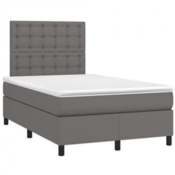 Cama box spring colchón y LED cuero sintético gris 120x200 cm