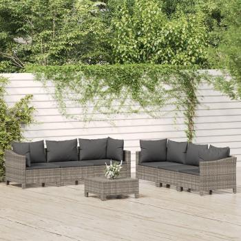 7-Piece Grey Poly Rattan Garden Lounge Set with Cushions