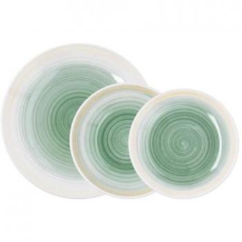 Vajilla Cerámica Velvet 18 Piezas para 6 Personas - Apta Microondas y Lavavajillas, Pintada a Mano en Verde