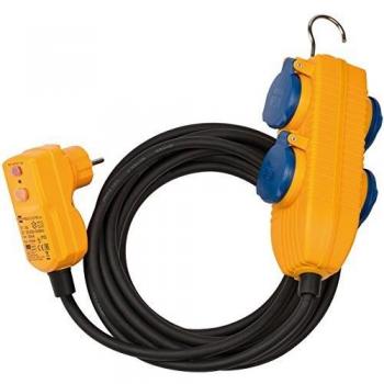Cable de extensión adaptador protector FI IP54 4 salidas 5m H07RN-F3G1.5 con Powerblock