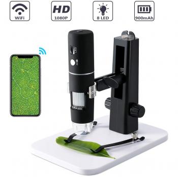 Microscopio Digital, ROTEK WiFi Microscopio USB 1000x 1080P HD para Niños con Soporte de Elevación Profesional, Mini Microscopio Endoscopio Camara con 8 LED para iPhone iOS Android iPad Windows, Mac