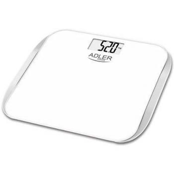 Adler - Báscula Electrónica de Baño con Pantalla LCD Grande, Capacidad Máxima 180kg, Precisión de 100g, Diseño Elegante en Plata y Blanco