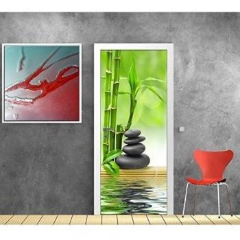 Pegatinas puerta, diseño de guijarros ref 591 bambú, 93 x 204 cm