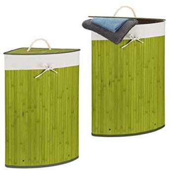 Cestos Ropa Sucia Esquinero Plegables con Tapa de Bambú - 2x, 65 x 49,5 x 37 cm, Verde