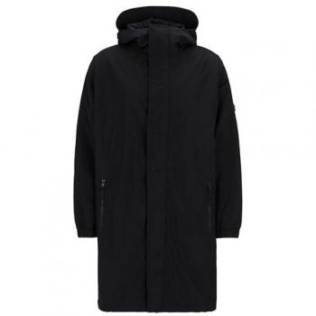 Hugo Boss Morry 2431 Black Water-Repellent Hooded Coat for Men, Size L