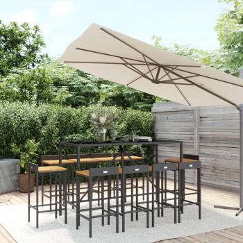 11 Piece Garden Bar Set Black Poly Rattan & Solid Wood Acacia