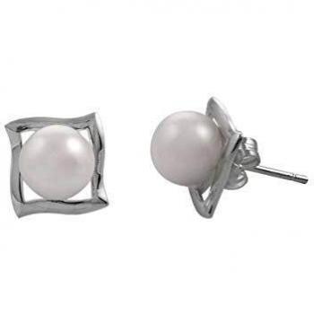 VIDAL & VIDAL Pendientes Plata cuadrados con Perla cultivada