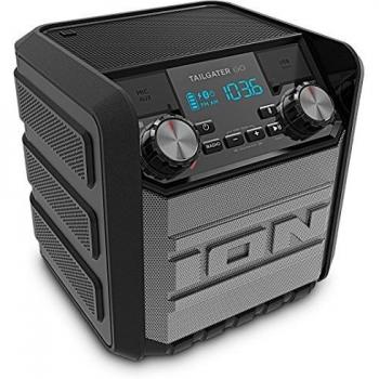 ION Audio Tailgater Go - Altavoz inalámbrico Bluetooth ultra-portátil resistente al agua con Radio AM/FM incorporada, batería recargable y banco de alimentación USB