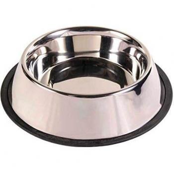 Trixie Comedero Acero INOX, Anillo Caucho, 2.8 l, ø24 cm