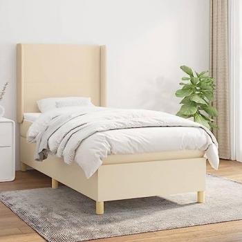 Cama Box Spring con Colchón de Tela Color Crema 90x200 cm