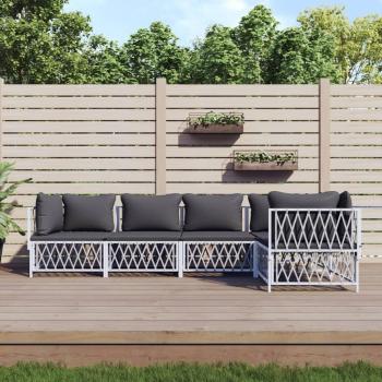 5-Piece White Steel Garden Lounge Set with Cushions