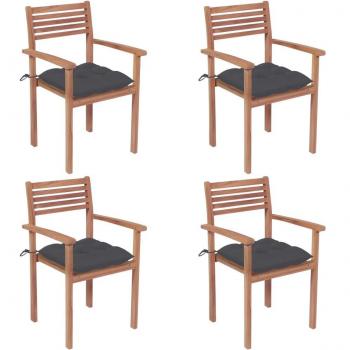 Teak Wood Garden Chairs Set of 4 with Anthracite Cushions