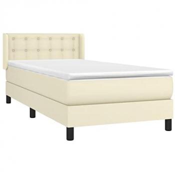 Cama Box Spring con Colchón de Cuero Sintético Crema 100x200 cm