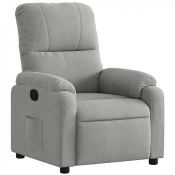Sillón Reclinable en Tela de Microfibra Gris Claro con Reposabrazos y Respaldo Ajustable, Ideal para Descanso y Relax