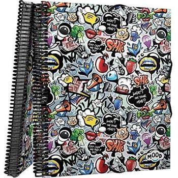 Grafoplás 39822424. Carpeta de Fundas A4 con Espiral, Colección Mood, Deck, Tapas Polipropileno Rígido, Cierre Gomas Elásticas, 30 Fundas Transparentes, Incluye Sobre con Cierre Textil