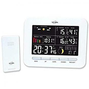 Estación Meteorológica Multifunción Inovalley SM104 - Estación meteorológica con pantalla LCD, pronóstico del tiempo, registro de temperatura y humedad interior/exterior, reloj y calendario, alimentación por batería o adaptador