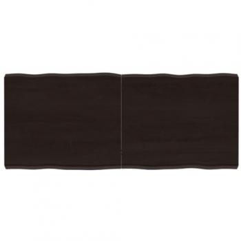 Mesa de comedor de madera tratada, color marrón oscuro con borde vivo, dimensiones 120 x 50 x (2-6) cm