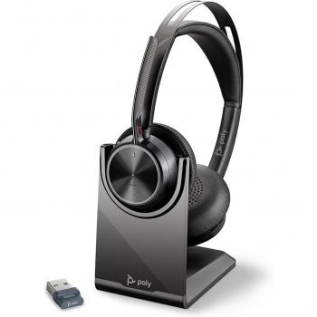 Auricular Bluetooth Poly Voyager Focus 2 UC con cancelación de ruido y soporte de carga