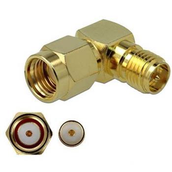 Adaptador Delock RP-SMA Macho a RP-SMA Hembra 90° con Conector Dorado para Antena y Electrónica, 3 GHz