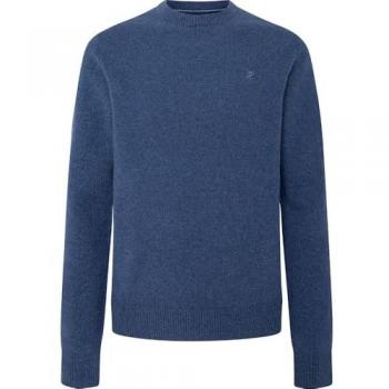 Hackett Jersey de Hombre Cuello Redondo Lambswool Azul con Logo Bordado
