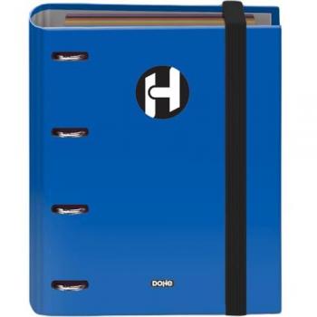 Carpeta de 4 Anillas Dohe Serie Icon A5 con Recambio de 100 Hojas de 90 g/m², Cierre con Goma Elástica, Anillas de 25 mm, Color Azul