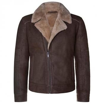 Bruma Brown Sheepskin Leather Biker Jacket for Men - Size Large
