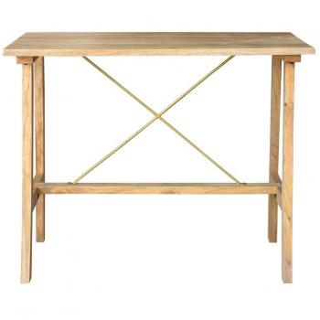 Miliboo - Mesa de bar en mango macizo y metal dorado L130 cm Margha